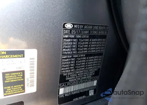 2017 Land Rover Discovery Se из США, поврежденный, VIN SALRGBBV6HA021229